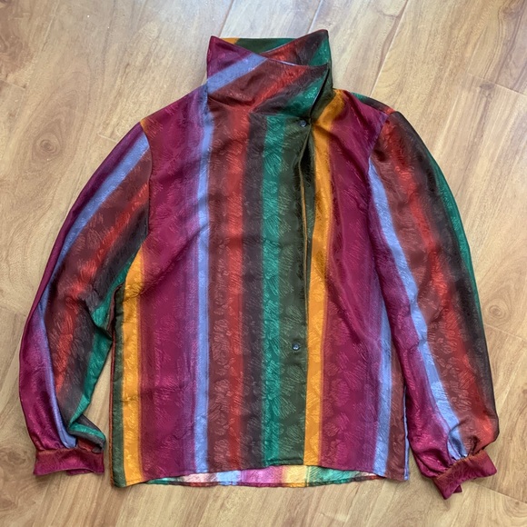 Vintage Colourful Rainbow Striped Anne Klein Unique Blouse Size 6 - Picture 5 of 9